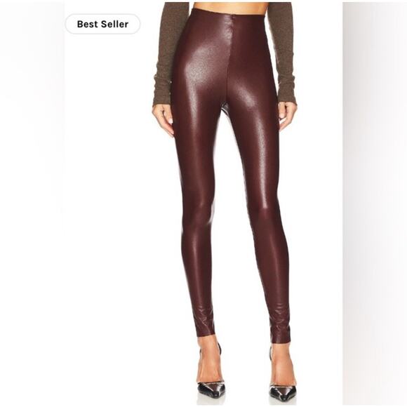 Commando Control Faux Leather Leggings Brown Pull On Stretch Nylon Size Large - Picture 1 of 8